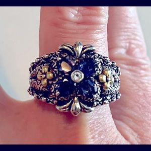 Barbara Bixby Iolite and White Topaz ring. Sterling Silver and 18k gold.